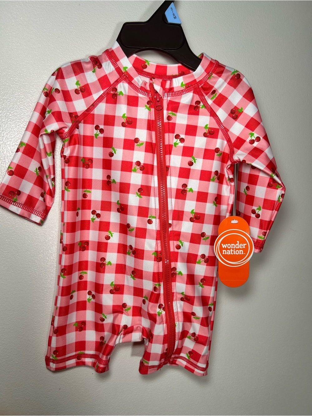 wonder nation Red & White Gingham Cherry Zip-Front Swim Rashguard